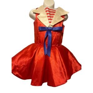 Vtg Red Satin Girls Nautical Sailor Costume Dress approx. SZ 9-12yrs